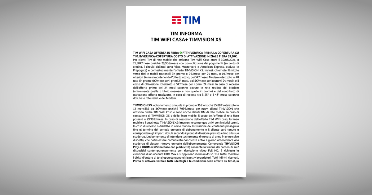 TIM INFORMA WIFI CASA TIMVISION CALCIO SPORT LIGHT